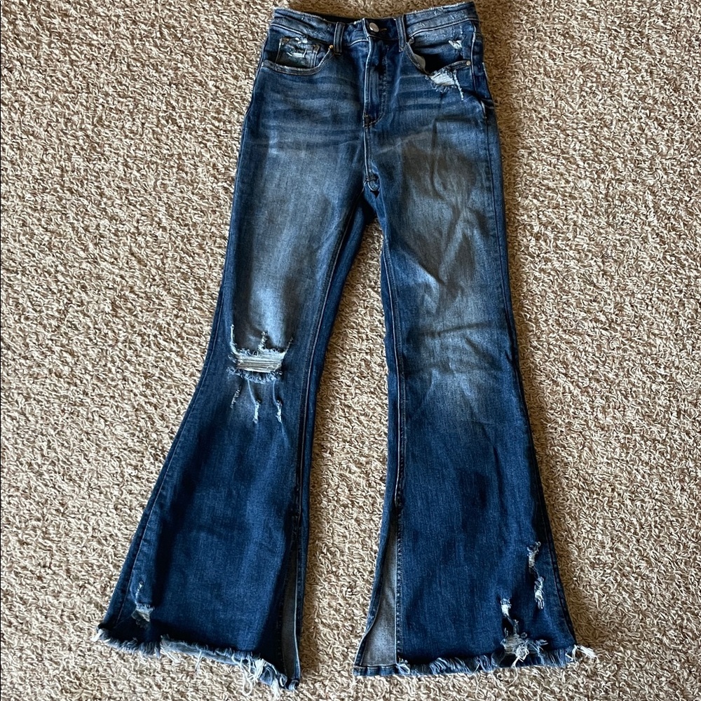 Vintage-Inspired Distressed Wide Leg Jeans